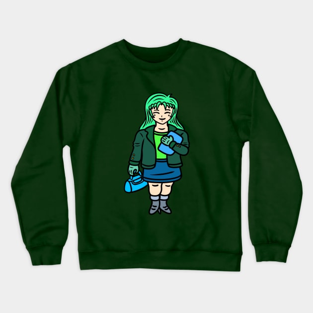 Kawaii green chibi girl Crewneck Sweatshirt by Andrew Hau